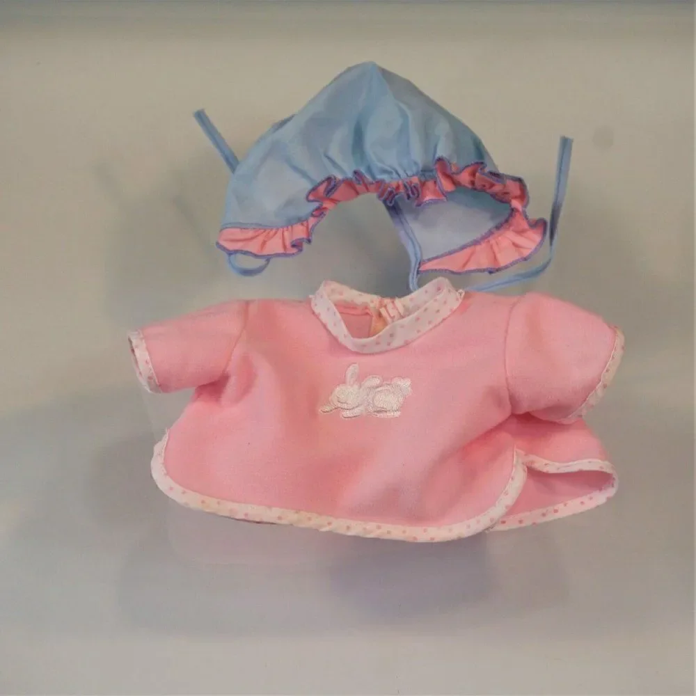 Vintage Doll Bonnet Hat And Pajama Top With Bunny Applique